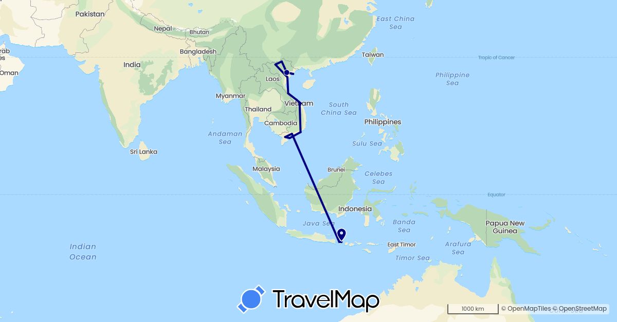 TravelMap itinerary: driving in Indonesia, Vietnam (Asia)